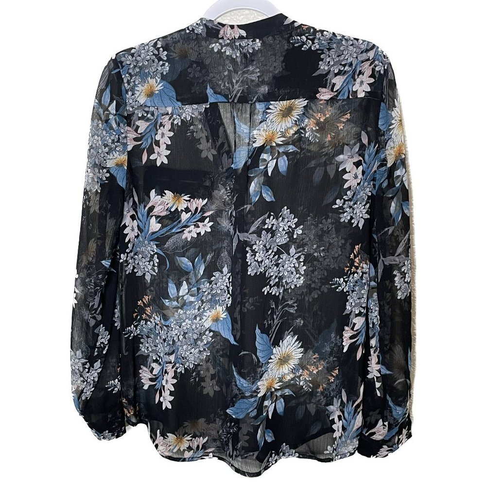 KUT from the Kloth Black & Blue Floral Jasmine Chiffon Top Size XS - Picture 2 of 4